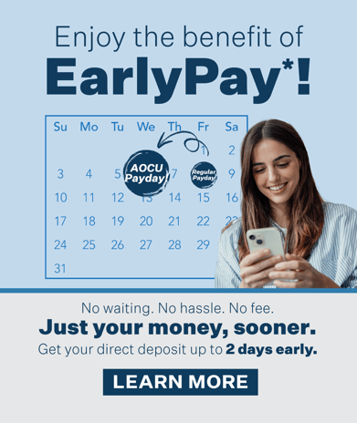 Early Pay graphic showing a woman with her phone